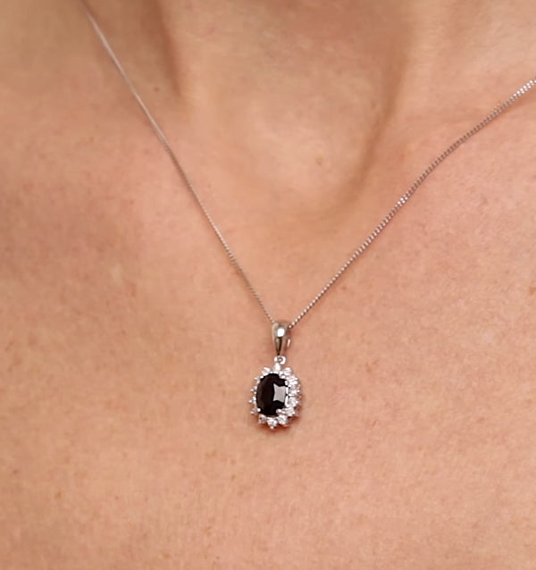 Sapphire 7 x 5mm And Diamond 9K White Gold Pendant Necklace